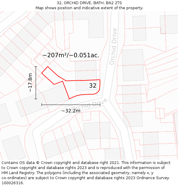 32, ORCHID DRIVE, BATH, BA2 2TS: Plot and title map