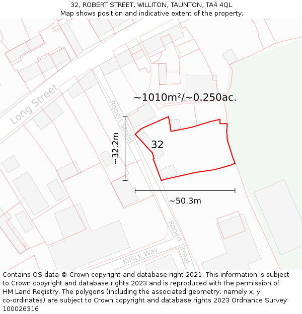 32, ROBERT STREET, WILLITON, TAUNTON, TA4 4QL: Plot and title map