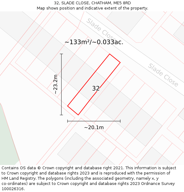 32, SLADE CLOSE, CHATHAM, ME5 8RD: Plot and title map