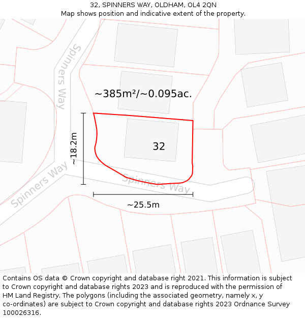 32, SPINNERS WAY, OLDHAM, OL4 2QN: Plot and title map