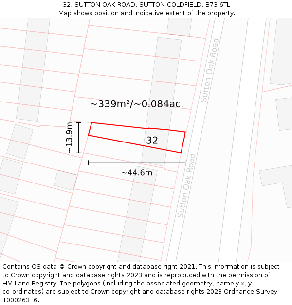 32, SUTTON OAK ROAD, SUTTON COLDFIELD, B73 6TL: Plot and title map