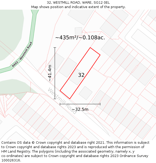 32, WESTMILL ROAD, WARE, SG12 0EL: Plot and title map