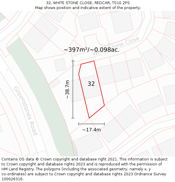 32, WHITE STONE CLOSE, REDCAR, TS10 2PS: Plot and title map