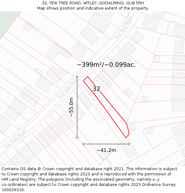 32, YEW TREE ROAD, WITLEY, GODALMING, GU8 5RH: Plot and title map