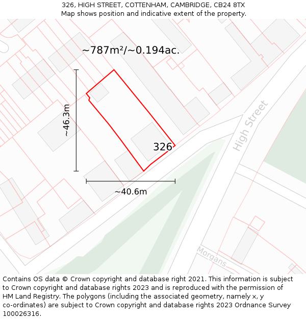 326, HIGH STREET, COTTENHAM, CAMBRIDGE, CB24 8TX: Plot and title map