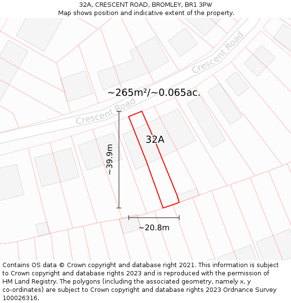 32A, CRESCENT ROAD, BROMLEY, BR1 3PW: Plot and title map