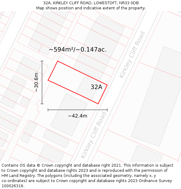 32A, KIRKLEY CLIFF ROAD, LOWESTOFT, NR33 0DB: Plot and title map