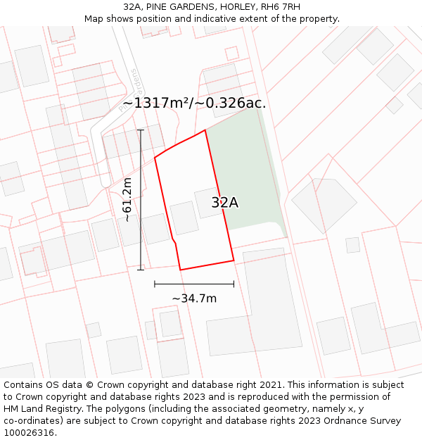 32A, PINE GARDENS, HORLEY, RH6 7RH: Plot and title map