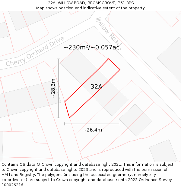 32A, WILLOW ROAD, BROMSGROVE, B61 8PS: Plot and title map