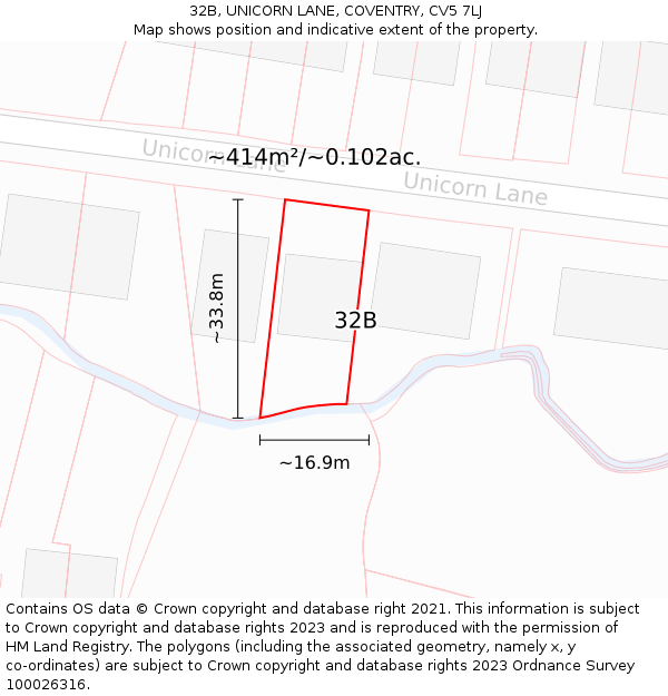 32B, UNICORN LANE, COVENTRY, CV5 7LJ: Plot and title map