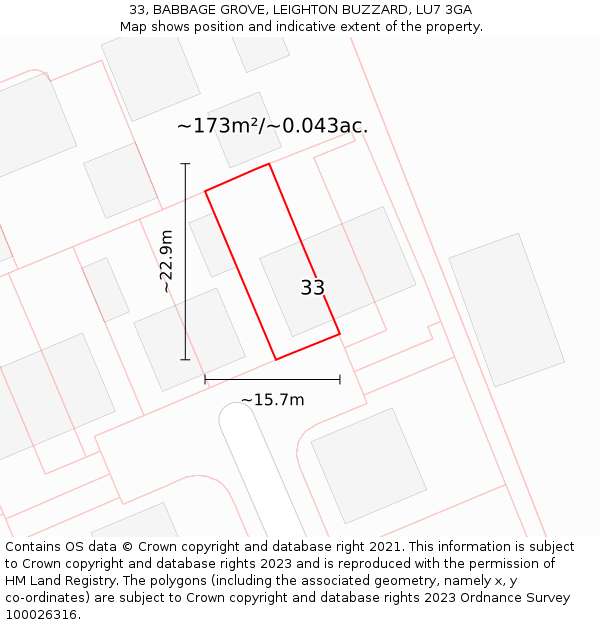 33, BABBAGE GROVE, LEIGHTON BUZZARD, LU7 3GA: Plot and title map
