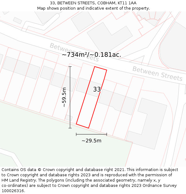 33, BETWEEN STREETS, COBHAM, KT11 1AA: Plot and title map