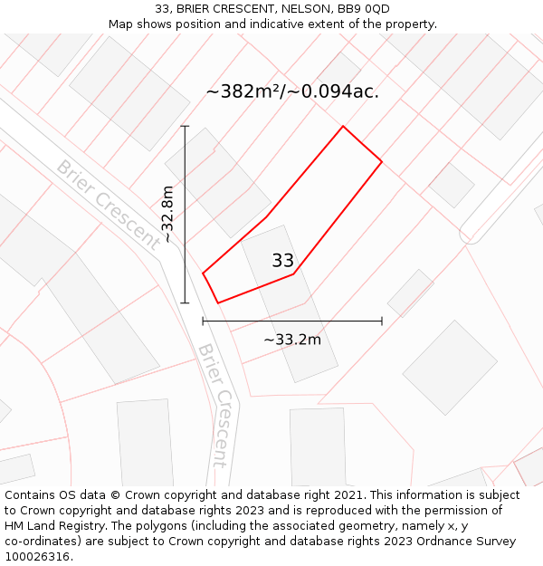 33, BRIER CRESCENT, NELSON, BB9 0QD: Plot and title map
