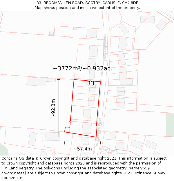33, BROOMFALLEN ROAD, SCOTBY, CARLISLE, CA4 8DE: Plot and title map