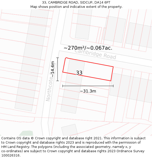 33, CAMBRIDGE ROAD, SIDCUP, DA14 6PT: Plot and title map