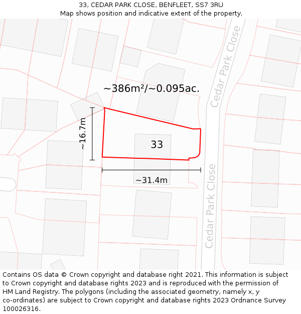 33, CEDAR PARK CLOSE, BENFLEET, SS7 3RU: Plot and title map
