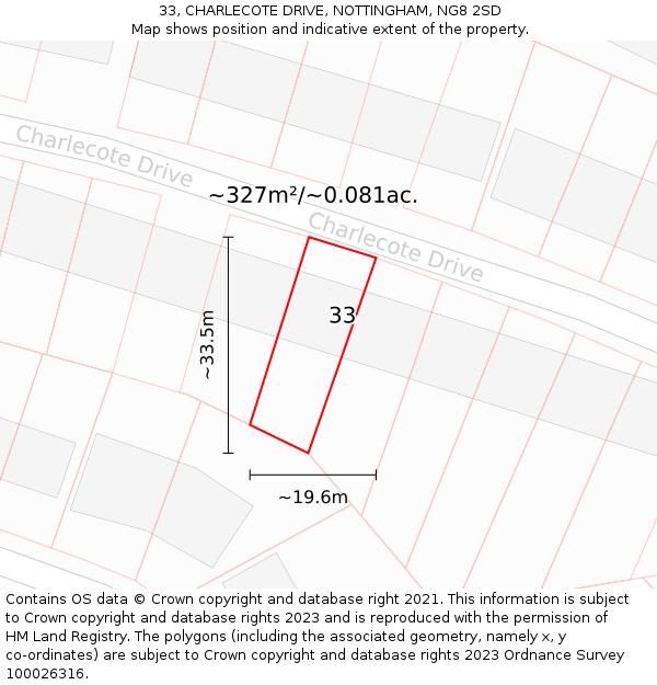 33, CHARLECOTE DRIVE, NOTTINGHAM, NG8 2SD: Plot and title map