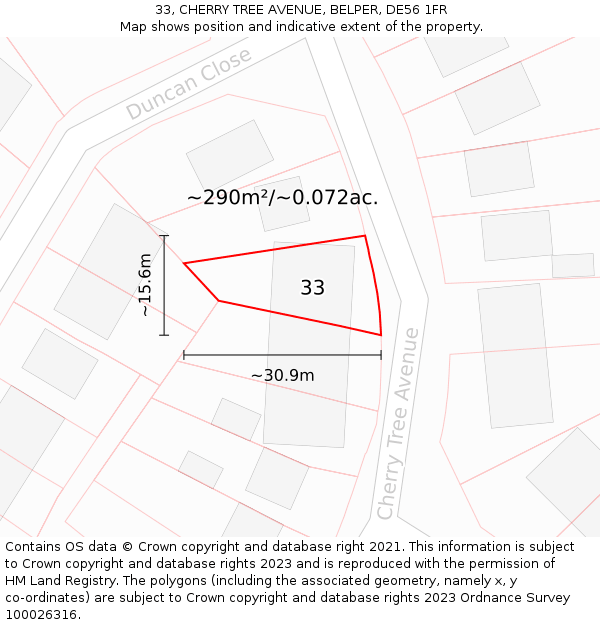 33, CHERRY TREE AVENUE, BELPER, DE56 1FR: Plot and title map
