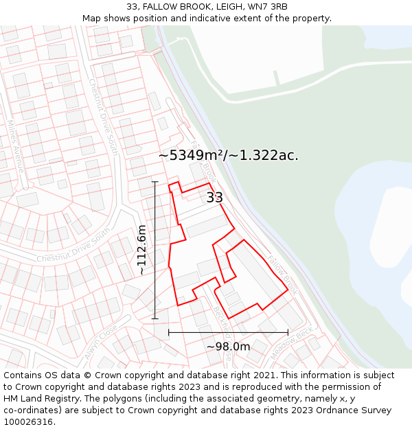 33, FALLOW BROOK, LEIGH, WN7 3RB: Plot and title map