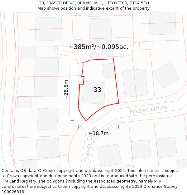 33, FRASER DRIVE, BRAMSHALL, UTTOXETER, ST14 5EH: Plot and title map