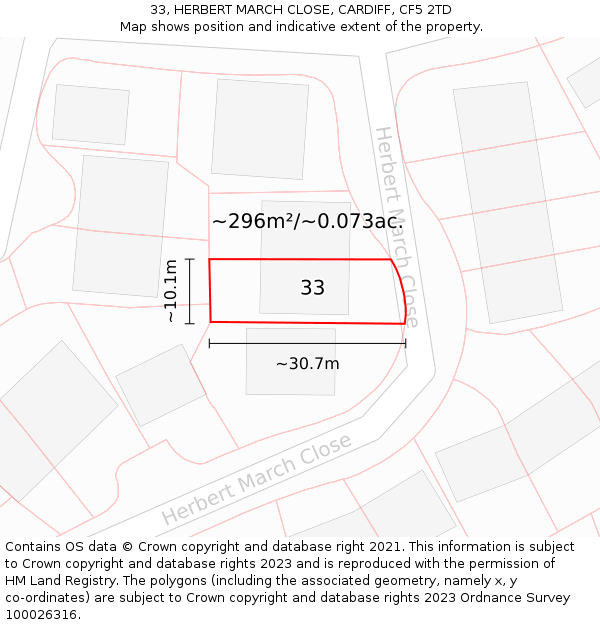 33, HERBERT MARCH CLOSE, CARDIFF, CF5 2TD: Plot and title map