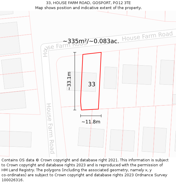 33, HOUSE FARM ROAD, GOSPORT, PO12 3TE: Plot and title map