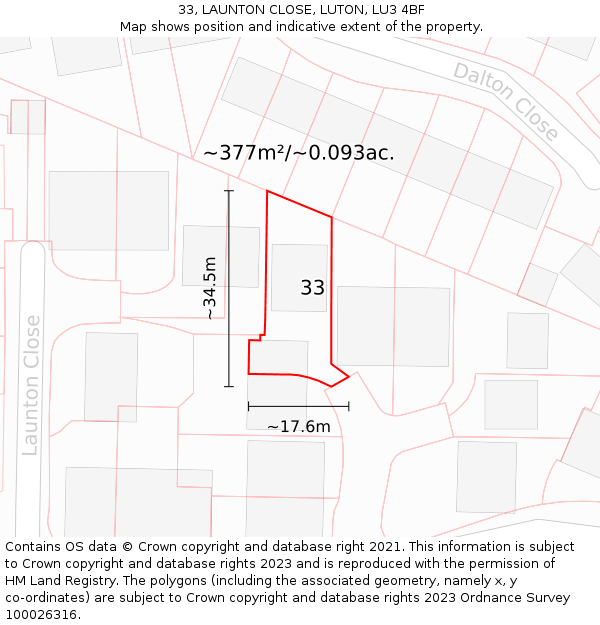 33, LAUNTON CLOSE, LUTON, LU3 4BF: Plot and title map