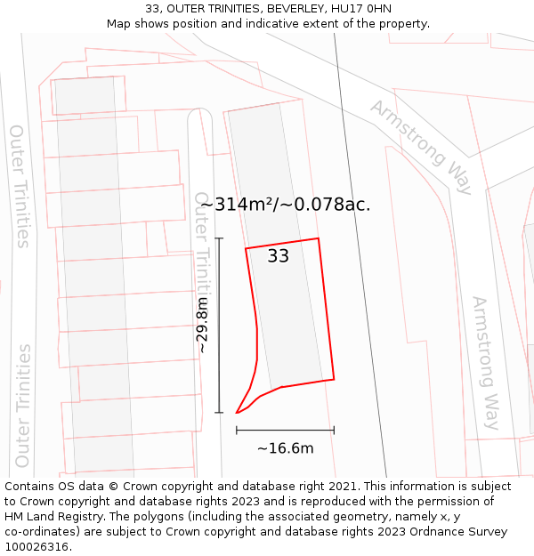 33, OUTER TRINITIES, BEVERLEY, HU17 0HN: Plot and title map
