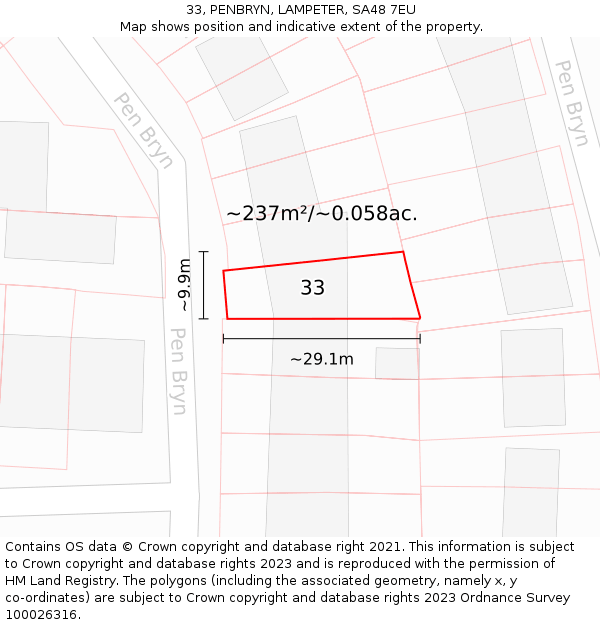 33, PENBRYN, LAMPETER, SA48 7EU: Plot and title map