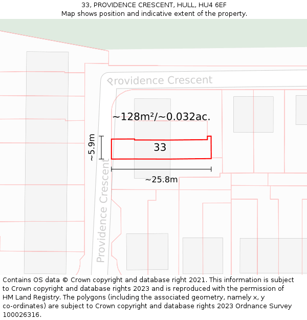 33, PROVIDENCE CRESCENT, HULL, HU4 6EF: Plot and title map