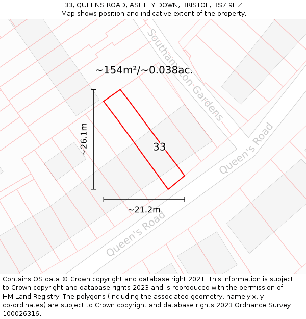 33, QUEENS ROAD, ASHLEY DOWN, BRISTOL, BS7 9HZ: Plot and title map
