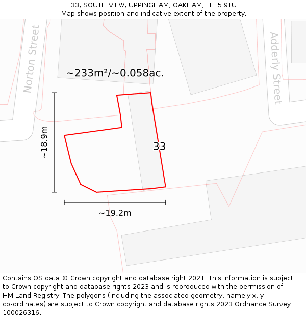 33, SOUTH VIEW, UPPINGHAM, OAKHAM, LE15 9TU: Plot and title map