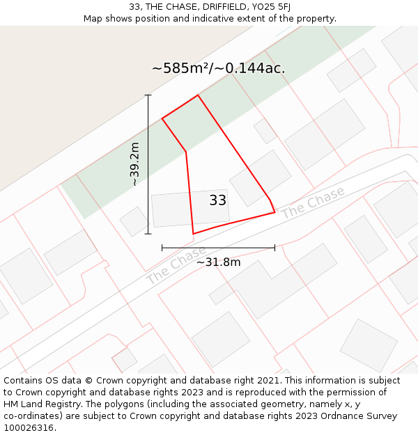 33, THE CHASE, DRIFFIELD, YO25 5FJ: Plot and title map