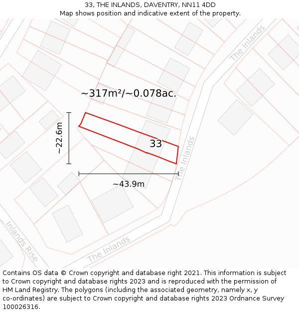 33, THE INLANDS, DAVENTRY, NN11 4DD: Plot and title map