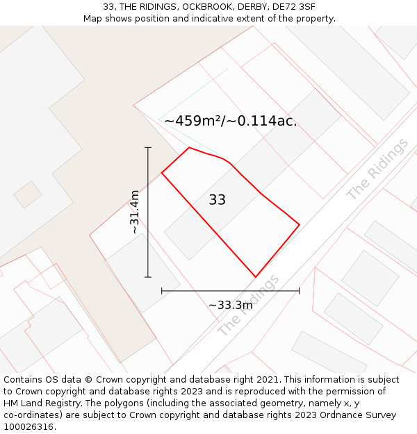 33, THE RIDINGS, OCKBROOK, DERBY, DE72 3SF: Plot and title map