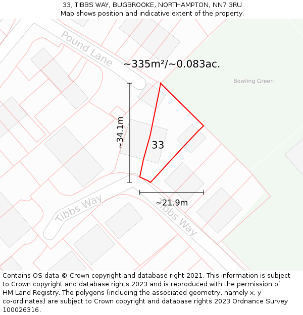 33, TIBBS WAY, BUGBROOKE, NORTHAMPTON, NN7 3RU: Plot and title map