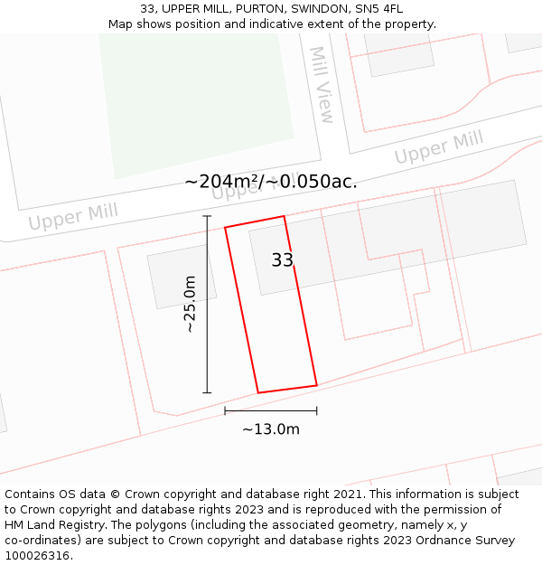 33, UPPER MILL, PURTON, SWINDON, SN5 4FL: Plot and title map