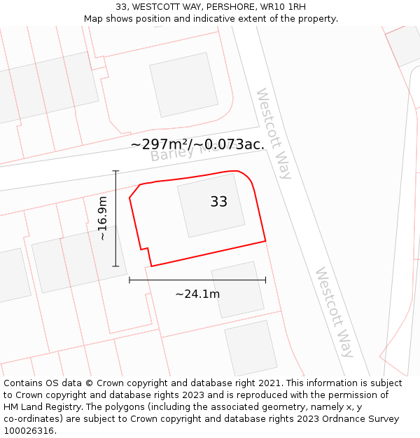 33, WESTCOTT WAY, PERSHORE, WR10 1RH: Plot and title map