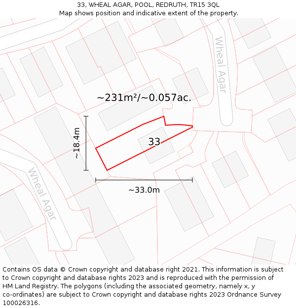 33, WHEAL AGAR, POOL, REDRUTH, TR15 3QL: Plot and title map