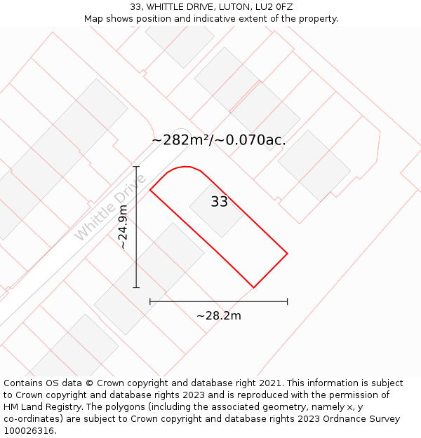 33, WHITTLE DRIVE, LUTON, LU2 0FZ: Plot and title map