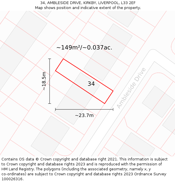 34, AMBLESIDE DRIVE, KIRKBY, LIVERPOOL, L33 2EF: Plot and title map