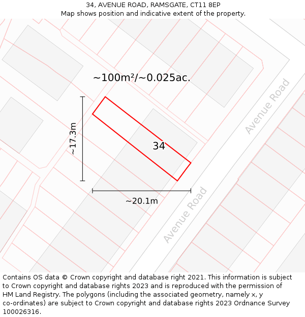 34, AVENUE ROAD, RAMSGATE, CT11 8EP: Plot and title map