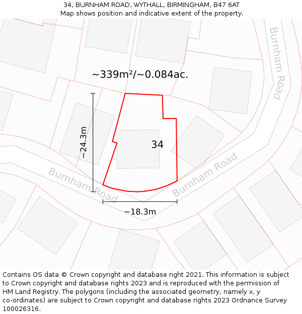 34, BURNHAM ROAD, WYTHALL, BIRMINGHAM, B47 6AT: Plot and title map