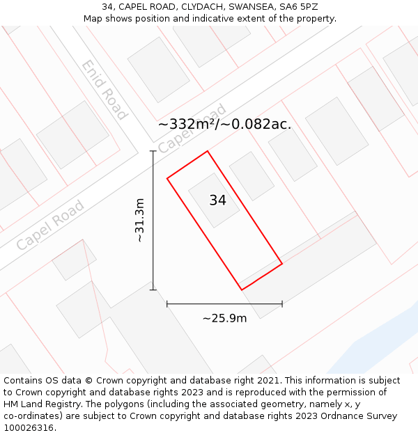 34, CAPEL ROAD, CLYDACH, SWANSEA, SA6 5PZ: Plot and title map