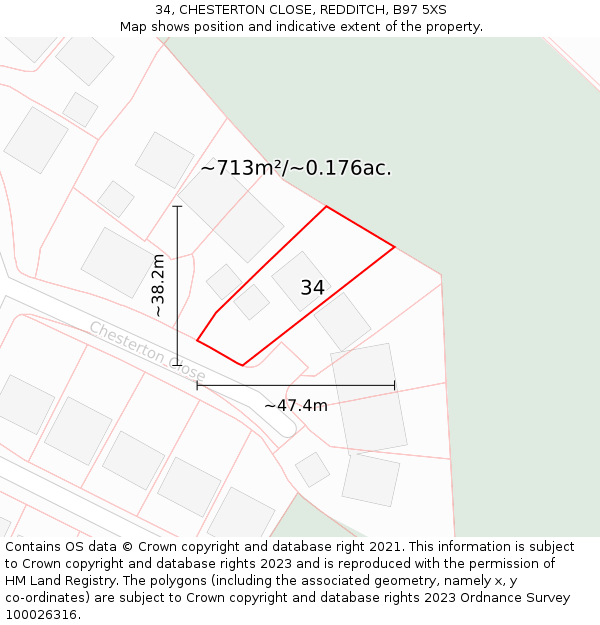 34, CHESTERTON CLOSE, REDDITCH, B97 5XS: Plot and title map