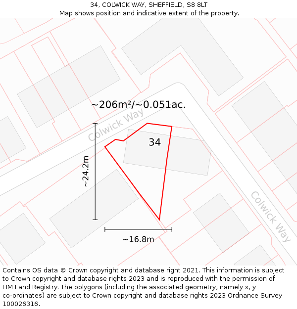 34, COLWICK WAY, SHEFFIELD, S8 8LT: Plot and title map
