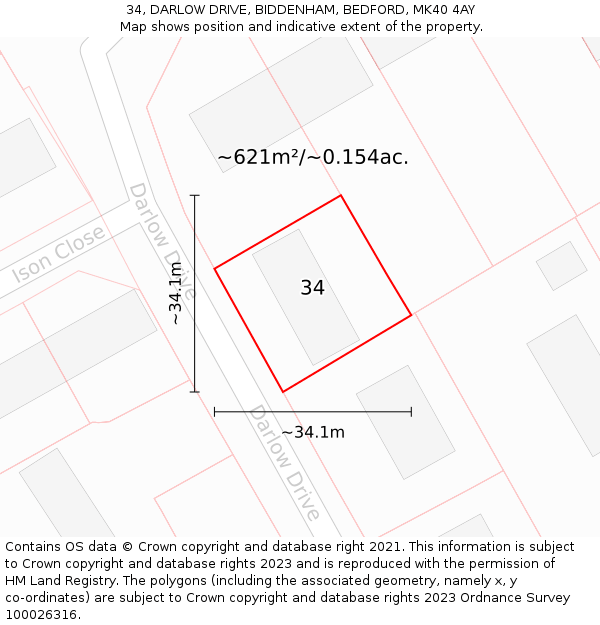 34, DARLOW DRIVE, BIDDENHAM, BEDFORD, MK40 4AY: Plot and title map