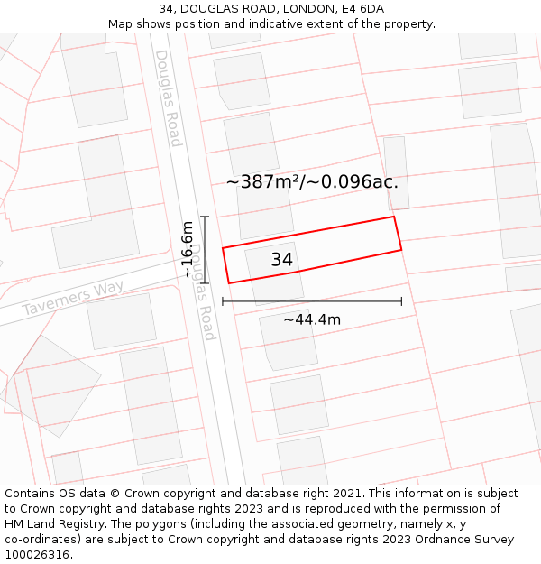 34, DOUGLAS ROAD, LONDON, E4 6DA: Plot and title map