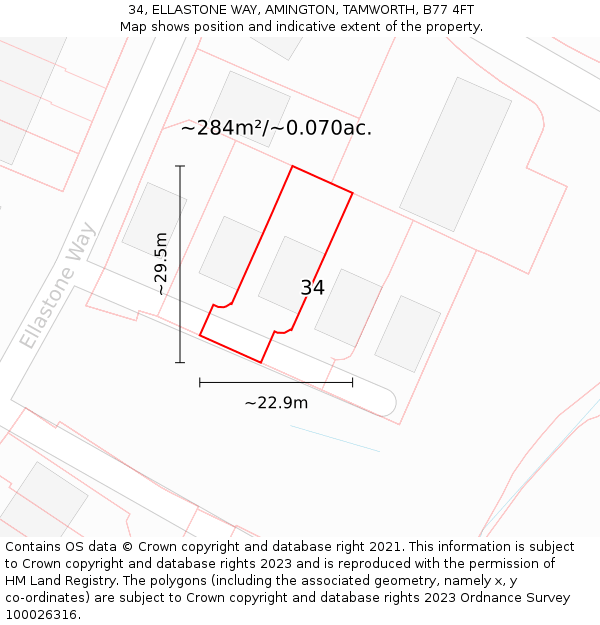 34, ELLASTONE WAY, AMINGTON, TAMWORTH, B77 4FT: Plot and title map