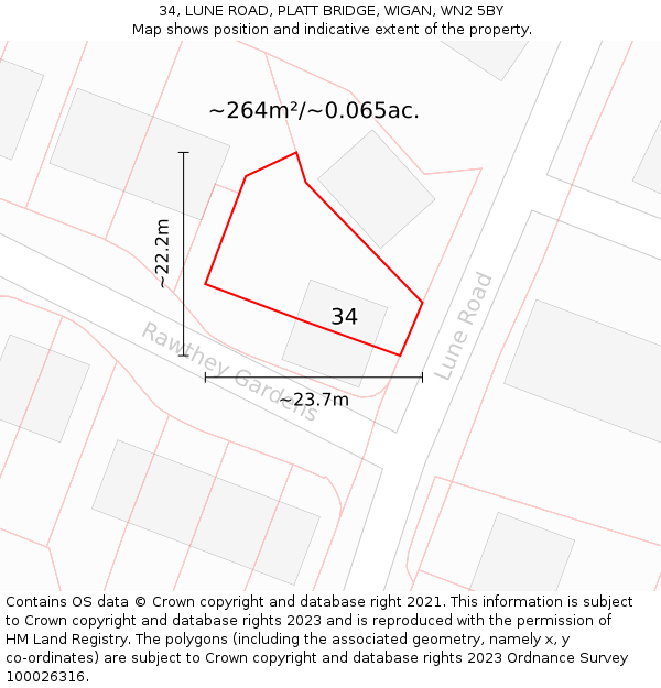 34, LUNE ROAD, PLATT BRIDGE, WIGAN, WN2 5BY: Plot and title map